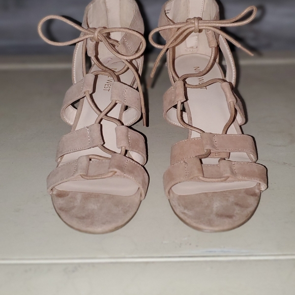 Nude Suede Nine West Gladiator Sandal Wedge - Picture 2 of 5